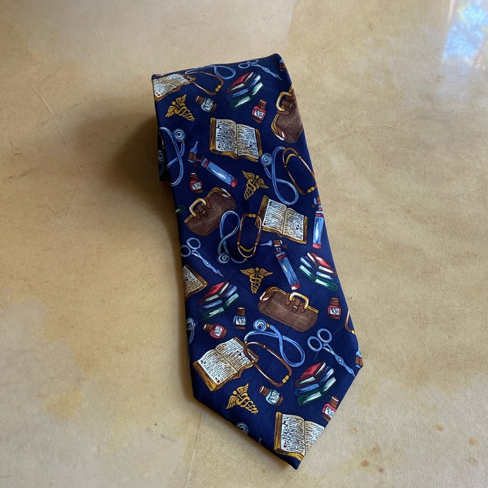 Vintage 90s Silk Novelty Tie 57" Is There a Doctor in the House? Alynn Neckwear